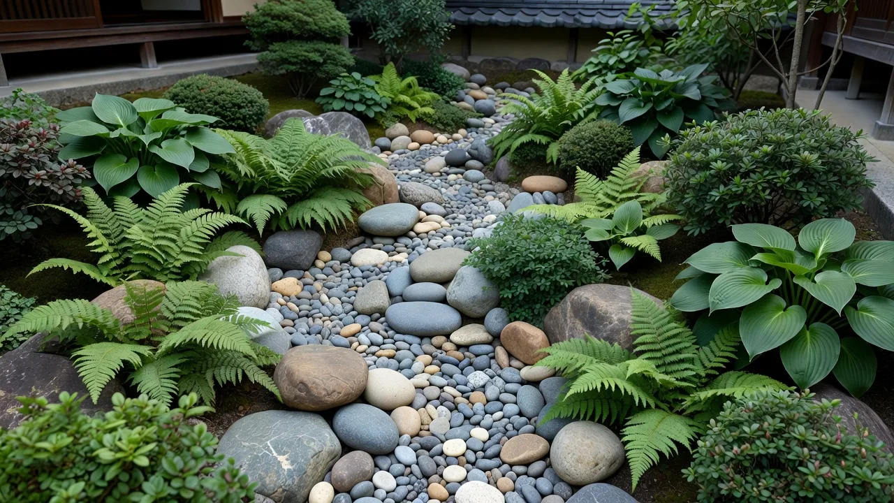 玉石を使った枯山水風の小道
