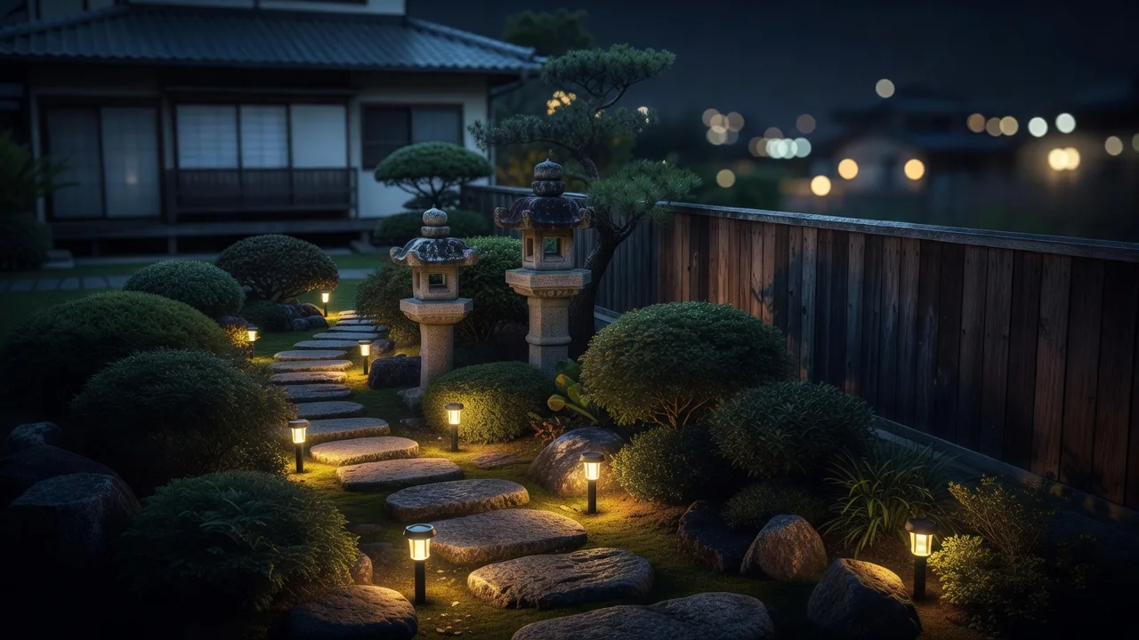 夜の庭の照明