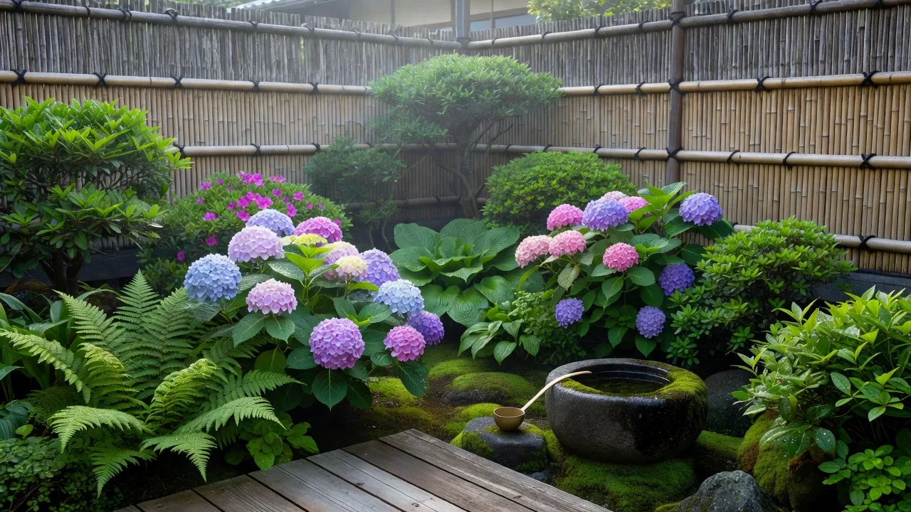 紫陽花が咲く夏の庭